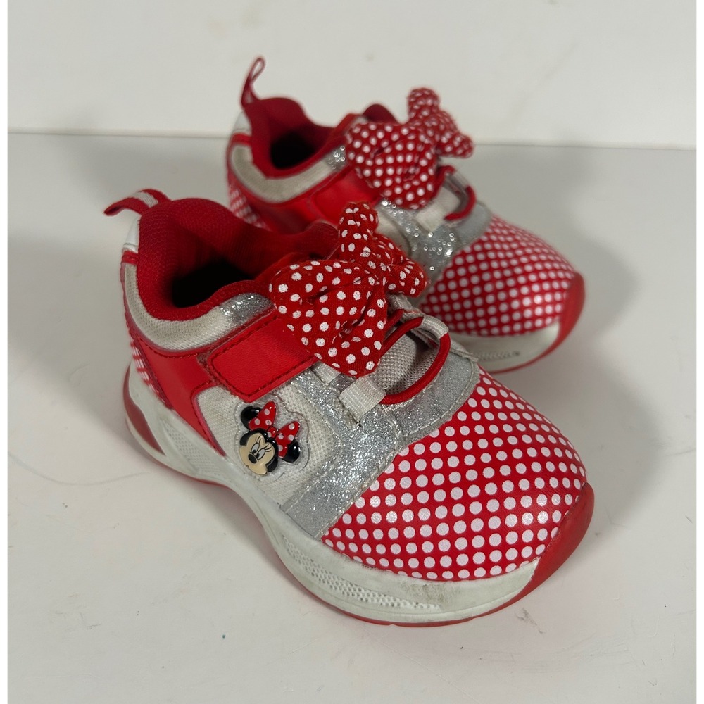 Disney Minnie Mouse Toddler Girls Red Polka Dot Sneakers with 3D Bow Size 6